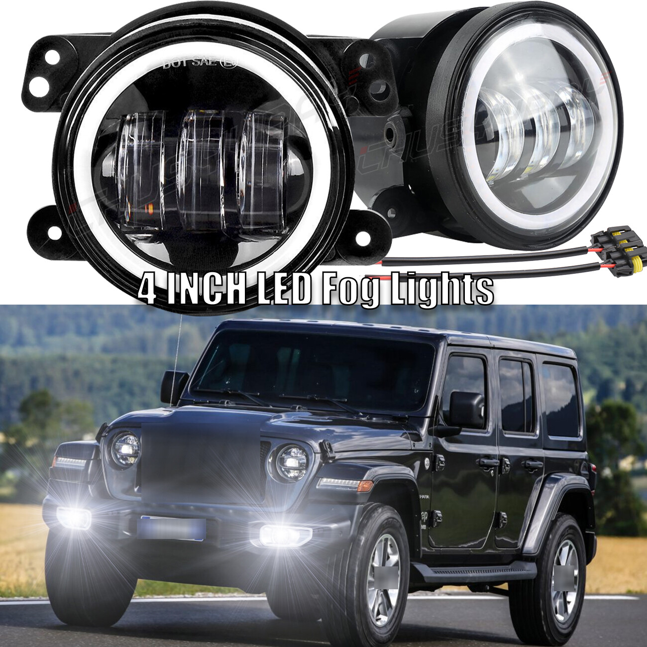 pair 4 Inch LED Fog Lights Front Bumper Driving Lamps for Jeep Wrangler Dodge