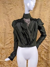 FINE QUALITY VICTORIAN 1890 S STRIPED SILK JACKET W LACE TRIM FRONT
