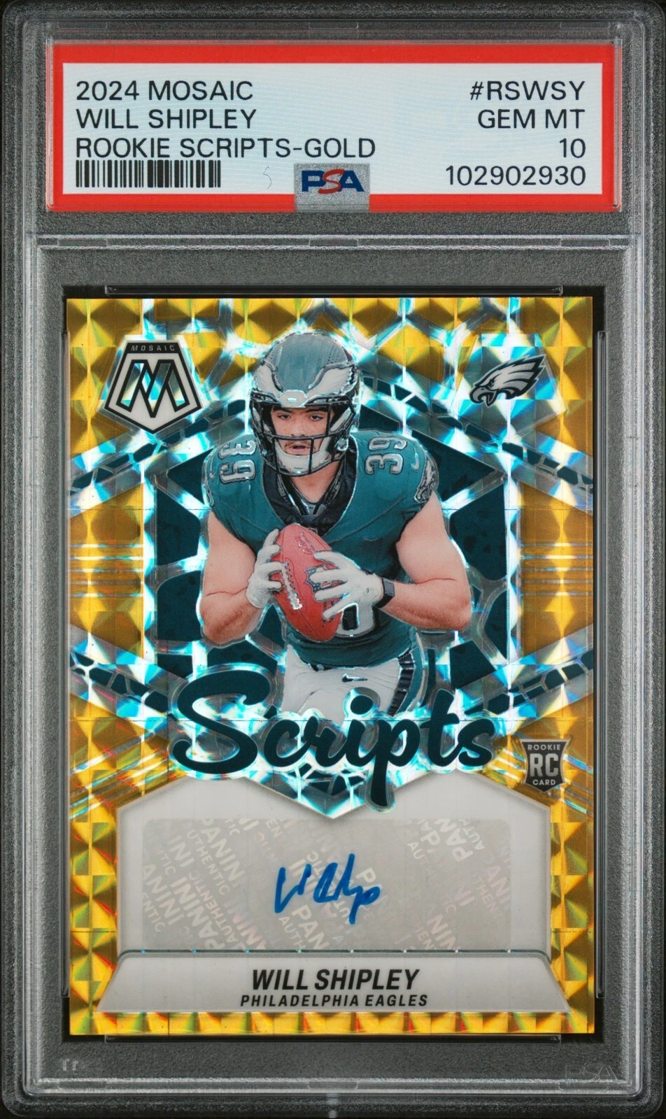 Will Shipley Panini Mosaic Rookie Scripts #RSWSY Gold