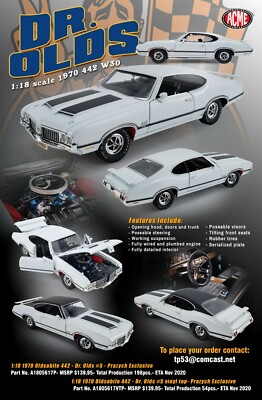 ACME 1:18 1970 OLDSMOBILE 442 W30 DR OLDS #5 -WHITE HT-LIMITED TO 198-best price