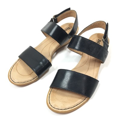 Born Womens 7 M Black Leather Slingback Sandals Double Strap Cork Low Heel Wedge | eBay