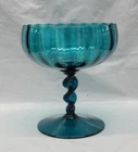 VINTAGE MID-CENTURY EMPOLI MURANO ITALY BLUE GLASS COMPOTE PEDESTAL BOWL #5544