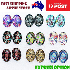 18x Glass Cabochons Oval Mixed Retro Flowers 13x18mm Flatback Photo Dome DIY