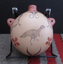 VERY RARE ANTIQUE ZIA PUEBLO POTTERY CANTEEN w/ TURKEY from JOHN C HILL GALLERY