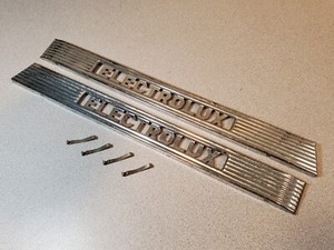 Electrolux Model XXX (30) Vacuum Cleaner Part: Pair of Chrome Logo Emblem Parts