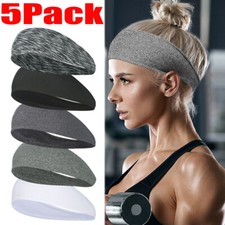 5Pack Sweatband Moisture Wicking Headband Stretch Hair Band for Yoga Gym Running