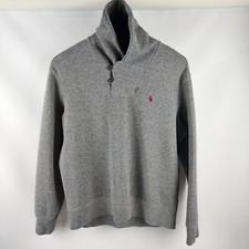 POLO Ralph Lauren Sweater Mens Gray Large 100 Cotton 2 Button Collar Neck