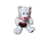 White Teddy Bear Pink Heart Bow Plush Stuffed Animal 10  NWT