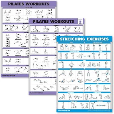PALACE LEARNING 3 Pack - Pilates Workout Poster Set Volume 1 And 2 + Stretching Routine - Mat -