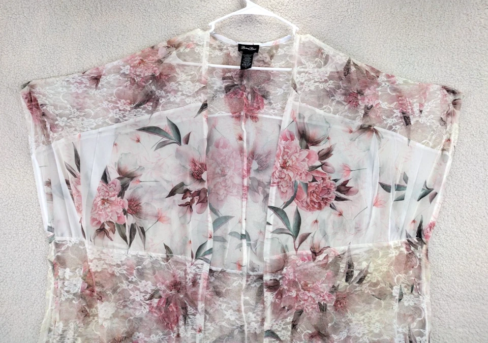 Brittany Black Pink Rose Floral Lace Open Kimono Cover Up Romantic Size S - Image 2 of 4