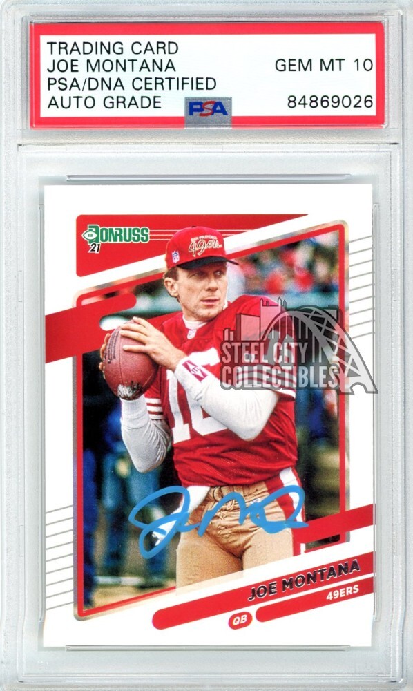 Joe Montana 2021 Panini Donruss Variation Auto Card #57 PSA/DNA 10 (Light Blue)