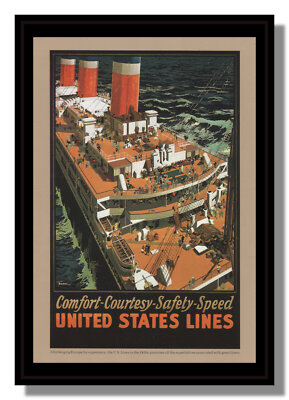 United State Lines Komfort Höflichkeit Sicherheit Geschwindigkeit Art Deco Repro kostenloser Versand UK