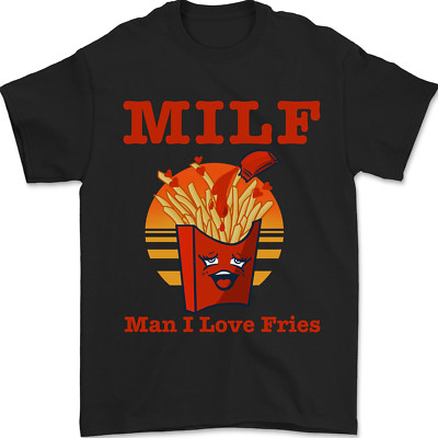 Milf Man I Love Fries Lustig Essen Herren Maglietta 100% Baumwolle