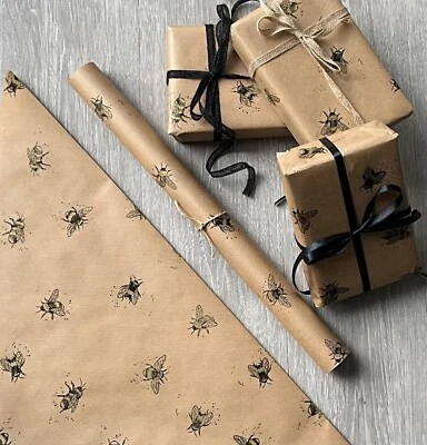 Wrapping Paper KRAFT *Bumble Bees* Christmas Eco Recyclable Sheet Roll Ribbon