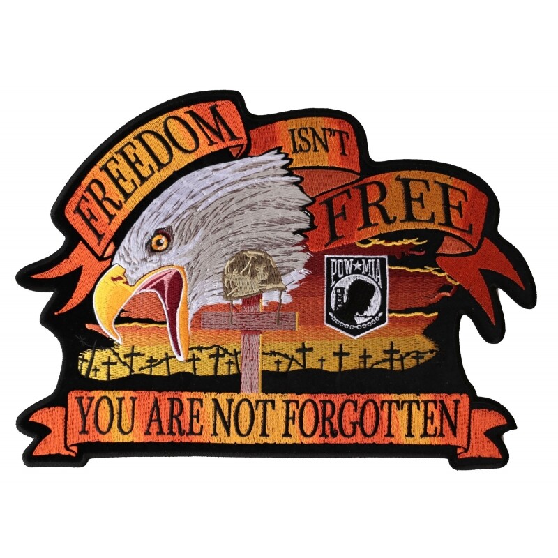 Large Back Patch Iron-On/Sew-On, Eagle Freedom Isn't Free POW MIA Not Forgotten
