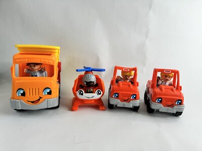 Fisher Price Little People 4 Vehicles Lot-Helicopter, Tow Trucks, Dump truck Toy