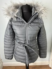 Hollister California Women’s Puffer Grey Belted Coat - Size Xs