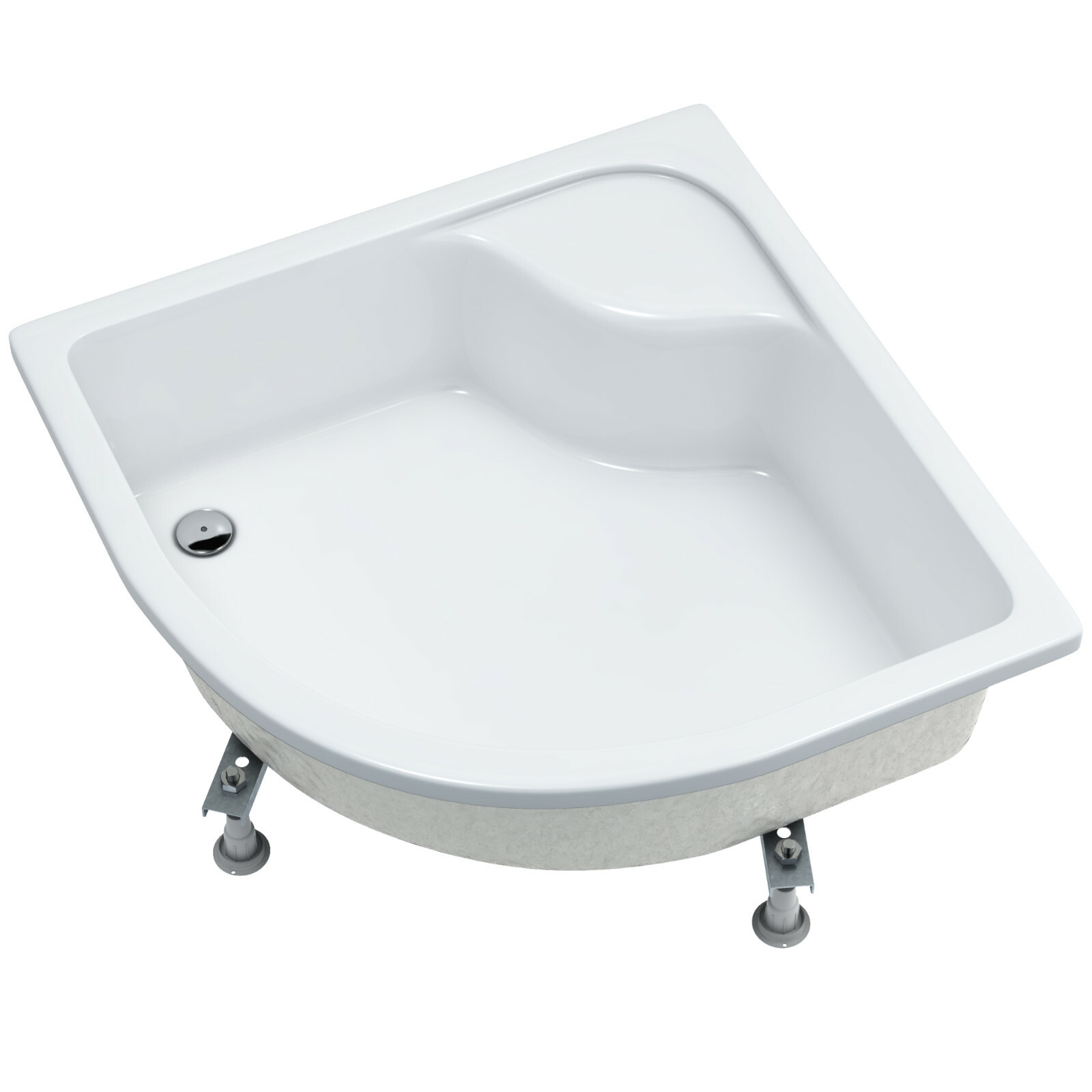 AQUABAD Duschwanne Villa 90x90cm Viertelkreis – Mit LeakProtect Technologie, Smooth White, R55, Inkl. Stahlgestell