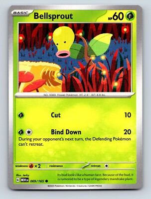 Bellsprout HP 60 Bind Down Attack Vibrant Green Pokémon Card