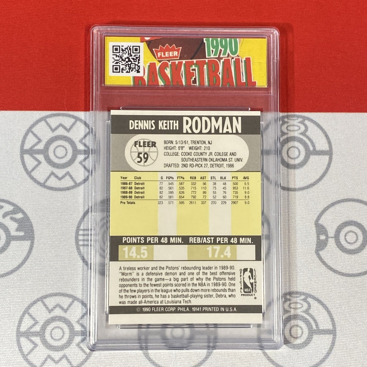 Graded 10 1990 Fleer Dennis Rodman Card 59 MINT Detroit Pistons