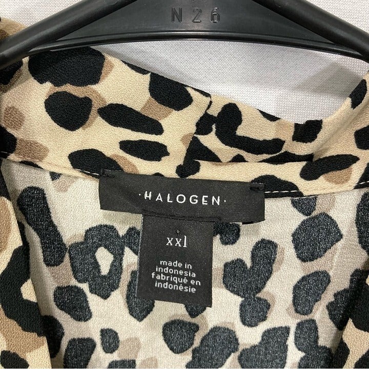 Halogen Leopard V-Neck Long Sleeve Button Down si… - image 2