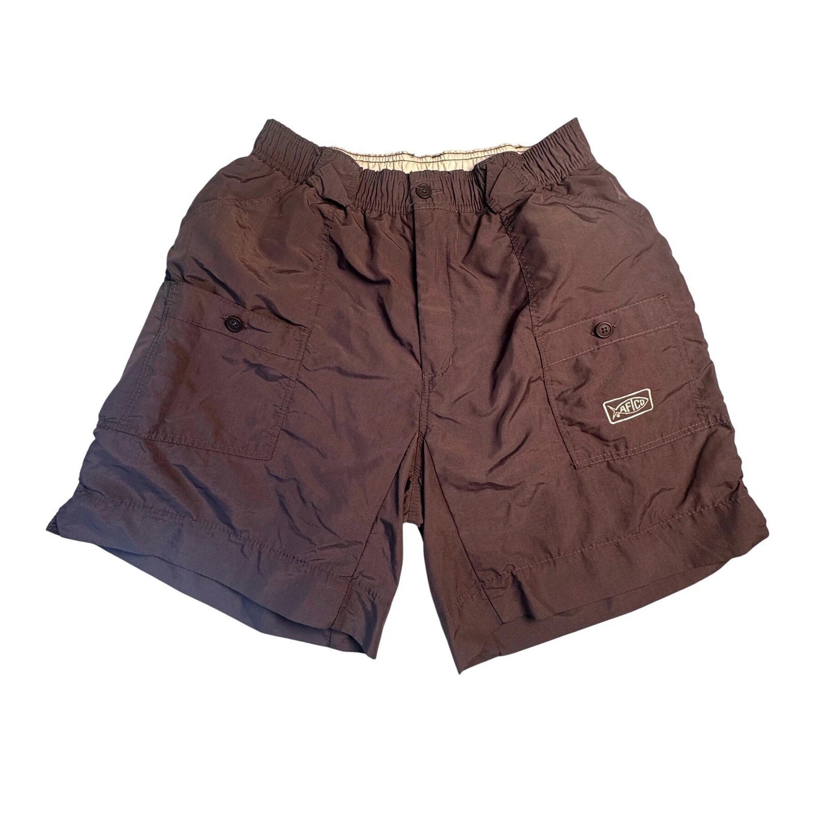 AFTCO Fishing Shorts Mens 32 Nylon Boat Casual Fish Elastic Waist Plum Eggplant