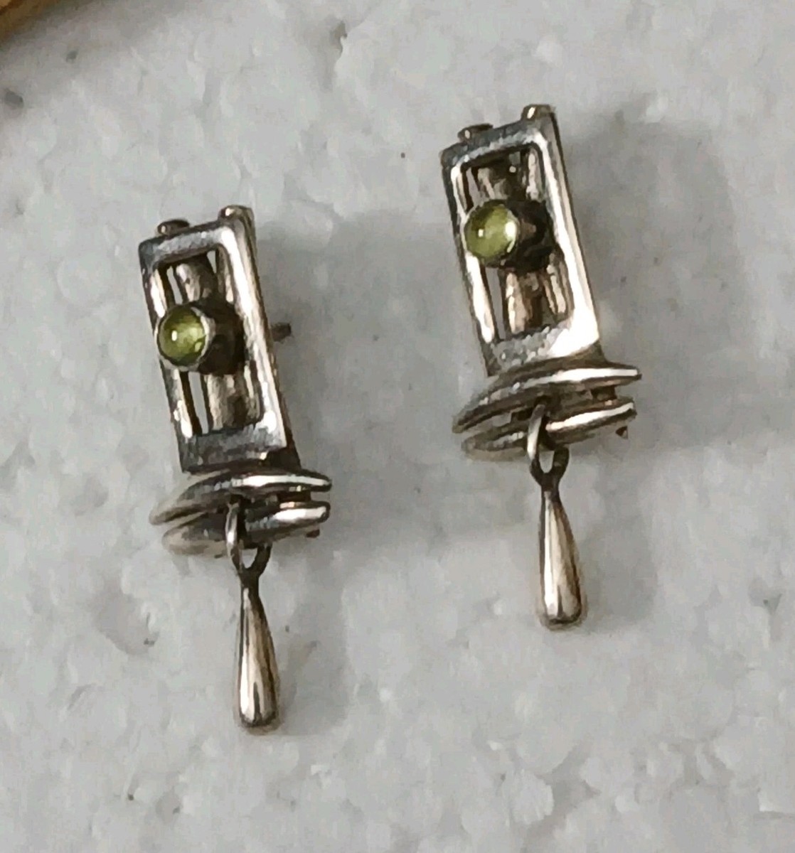 Artisan Silver Post Earrings with Green Stone Handcrafted   View 5