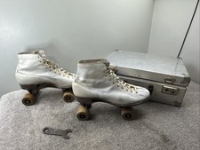 Vintage Hyde Women's Roller Skates Wood Wheels White 1950s Chicago Size 10