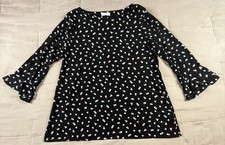 Charter Club Womens Tunic Blouse Bell Sleeve Boat Neck Black Heart Size XL