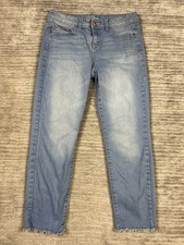 Time and Tru Jeans Womens 4 Blue Mid Rise Skinny Raw Hem Cotton Blend