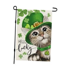 St Patricks Day Cat Garden Flag Lucky Shamrock 12x18 12"x18" Green-St Patrick