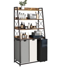 Laundry Basket, 3 Section Laundry Hamper with 4 Tiers Shelf, Pull-Out and Rem...