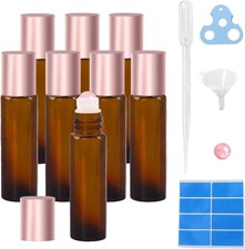 8 Pack 10ml Rose Quartz Roll On Bottles for Essential Oils Refillable Amber Gl