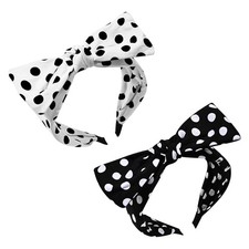 2 PCS Polka Dot Bow Headbands Women Black White Wide Retro Top Knotted Hair
