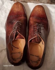 Men's Brown Santoni Oxford Leather Shoes Handcrafted In Italy Size 8 1/2.