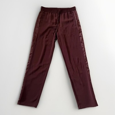 BURGUNDY WINE WIDE LEG SATIN SIDE ZIP LEG CUFF PANTS TROUSERS STYLISH Y2K UK 12