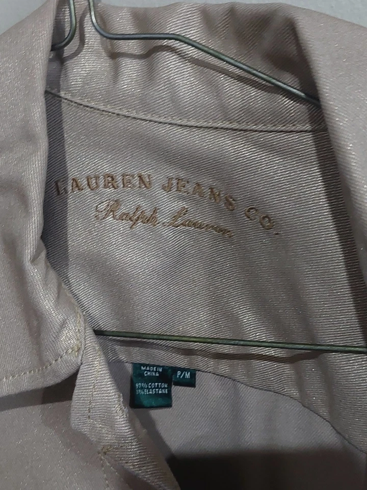 lauren jeans co denim jacket Metallic Shark Pink Champagne Color Nwot PM 36x19 - Image 3 of 4