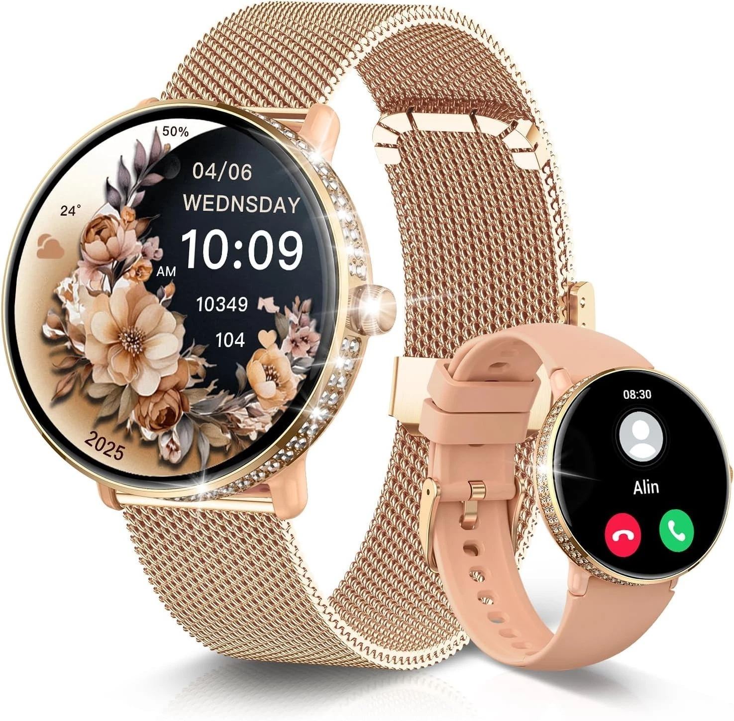 Smartwatch Women Glitter with Phone Function Wristwatch Bluetooth Fitness Watch