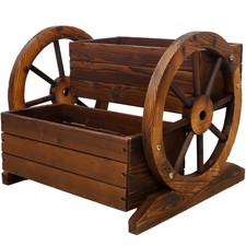 Wooden Wagon Planter Box Garden Planter w/Wheels Decorative Planter Flower Cart