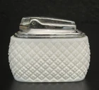 Vintage Ronson Milk Glass Chrome Table Top Lighter Diamond Pattern 2.75" Tall
