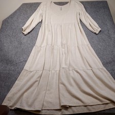Rachel Pally Linen Rayon Tiered Dress Womens Medium Beige Made In USA Boho