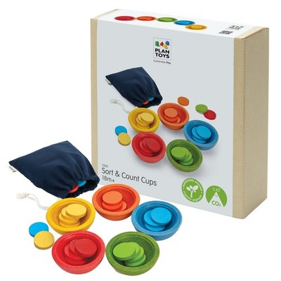   Wooden Sort & Count Cups Montessori Math Toy | Color Sorting Counting Game ...