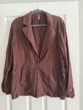 Free People Endless Summer Button Textured Blazer Cotton Linen Blend Size M