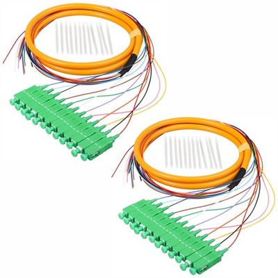 2 Pack 12 Strand Singlemode SCAPC Fiber Optic Pigtail Patch Cords 1.2M