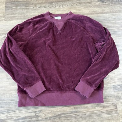 PACT Sweatshirt Pullover Organic Cotton Velour Burgundy Crew Neck Womens Small