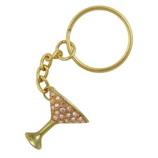 Gold Crystal Martini Champagne Glass Keychain - PT402KC