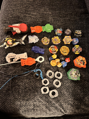 Beyblade Mixed Metal/Plastic Lot, Launchers & Ripcords