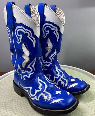 Laredo Women Leather Western Cowgirl Buffalo Bills Blue Cowboy Boots 6M See Desc