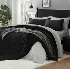 Queen Comforter Set 7 Pieces Bed in A Bag Soft Microfiber Reversible Black Bed