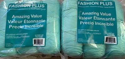 Lot Of 2 - Fashion Plus Mill-End 100% Acrylic Yarn - AQUA 14 oz Each Brand New